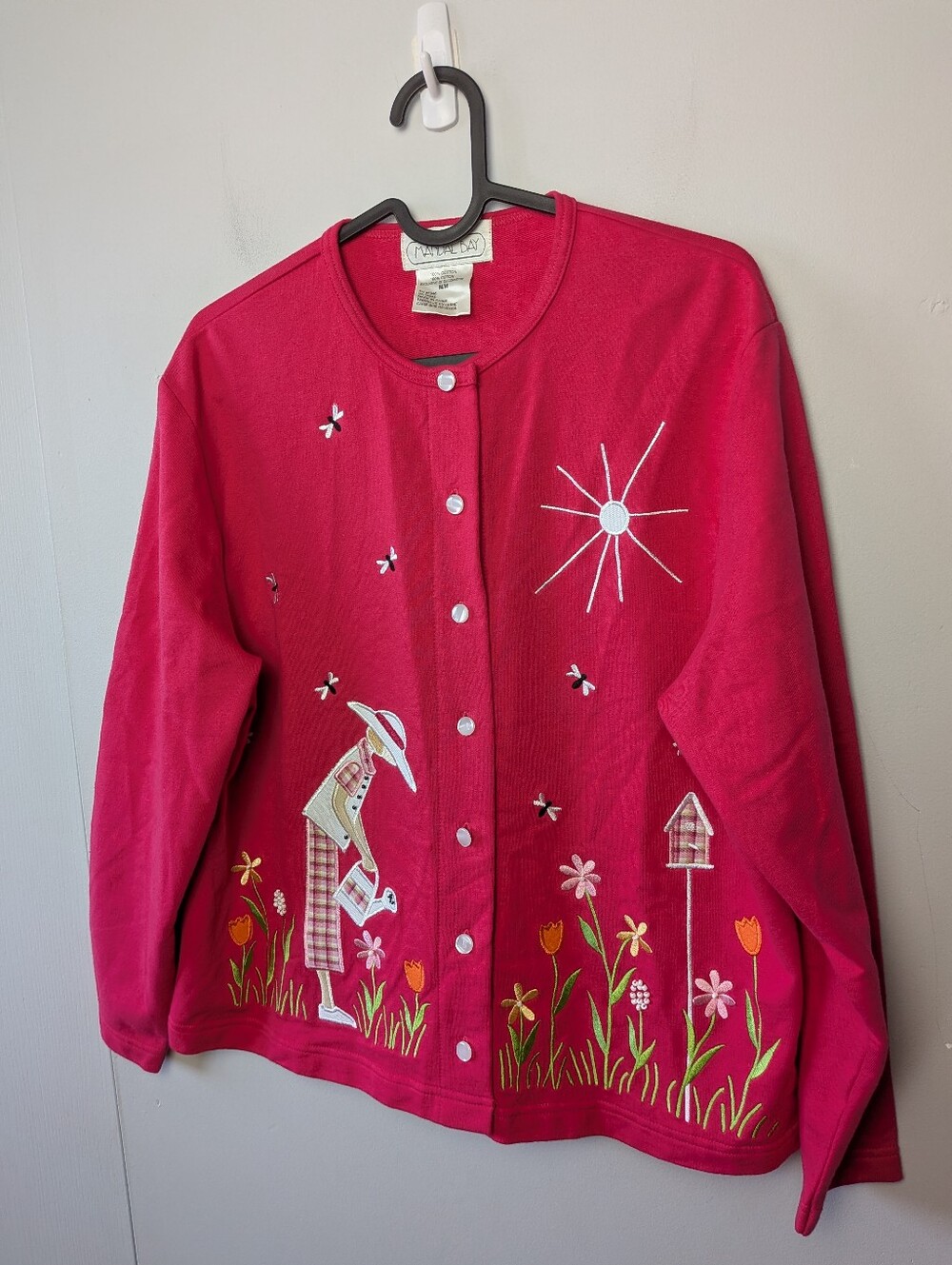 Vintage Mandal Bay Women Cardigan Button Crochet Size Medium 100% Cotton Pink